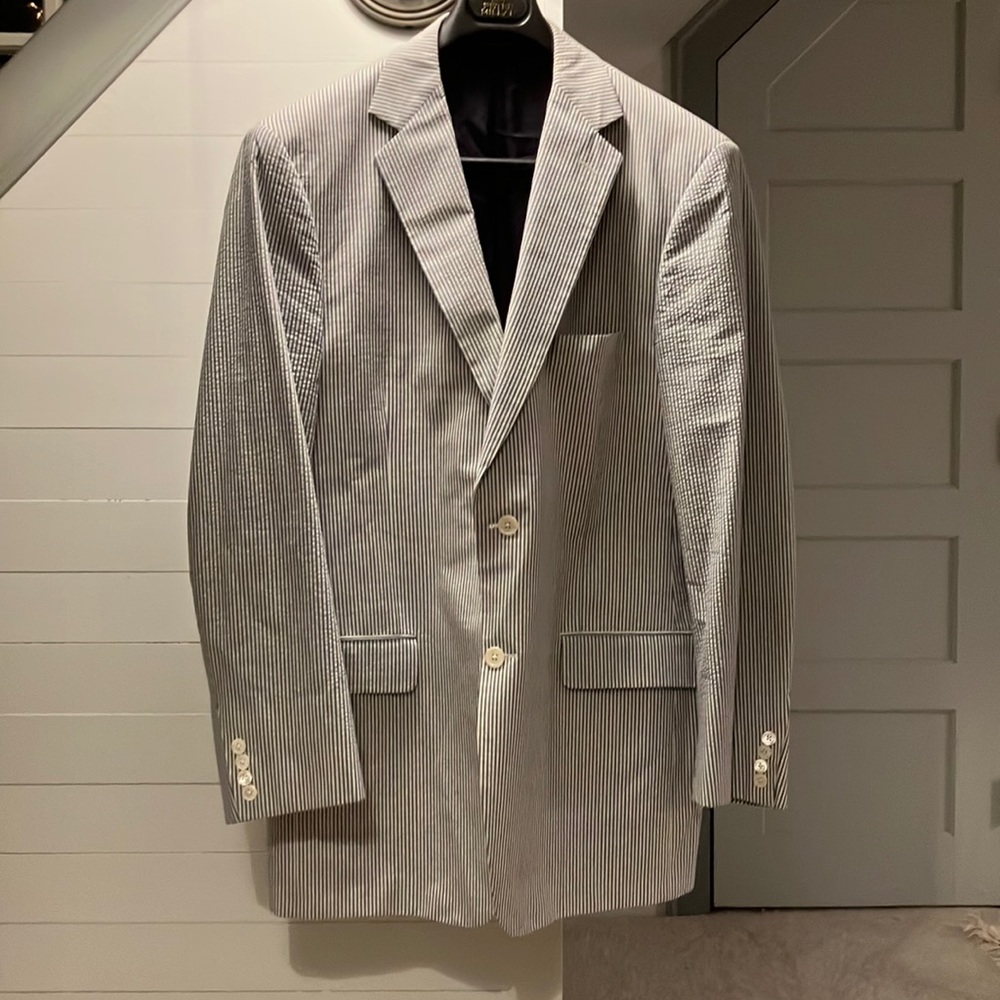 Blue and White Striped Blazer